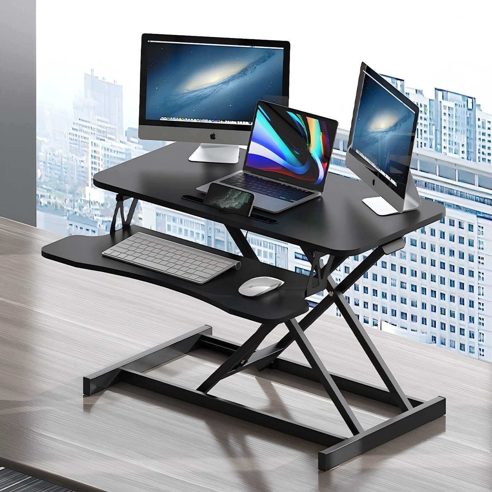 Alt View 1. Glintex - Ergonomic Standing Desk Converter – Adjustable Sit & Stand Workstation with Spacious Surface for Monitors & Laptops - Black.