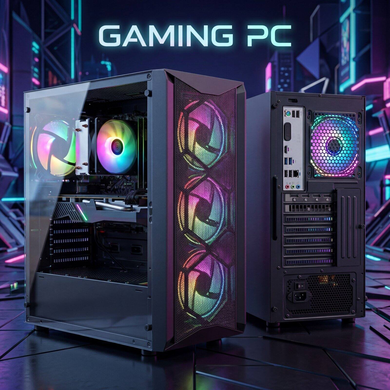 Left. STGAubron - STGAubron Gaming PC Computer Desktop, AMD Ryzen 5 5500 up to 4.2Ghz, GeForce RTX 3060 12G, 16G DDR4 RAM, 1T SSD, WIN11H - Black.