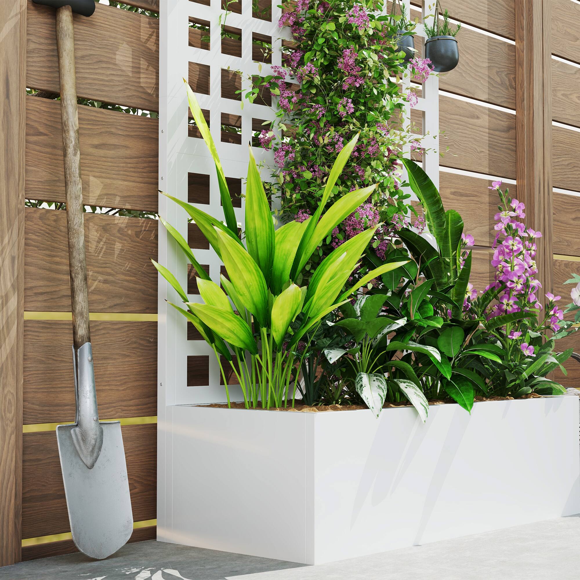 Alt View 8. Outsunny - Raised Garden Bed Planter Box with Trellis for Climbing Plants, Vegetable, Vines - White.