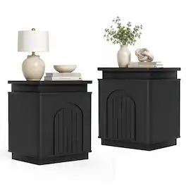 Loheer - Two-Piece Nightstand Set, Nightstands with Storage and LED Lighting - Black