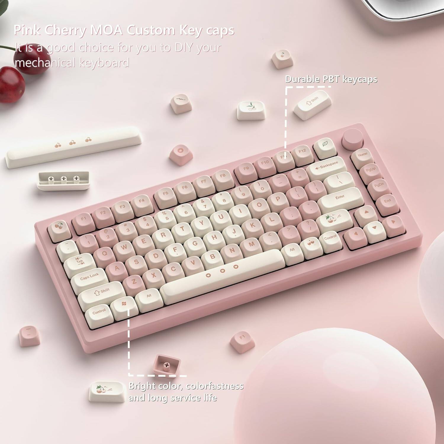 Pink Cherry MOA Custom Keycaps

It is a good choice for you to DIY your mechanical keyboard

Durable PBT keycaps

Bright color, colorfastness and long service life