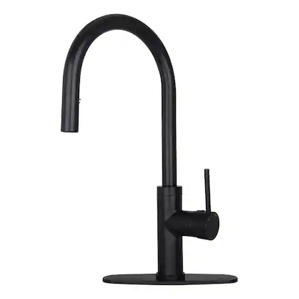 Front. Akicon - Akicon Single Handle Solid Brass Kitchen Faucet with Pull Down Sprayer in Matte Black - Matte Black.