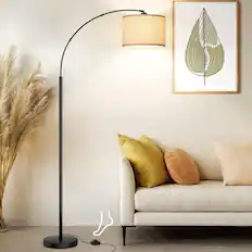 Front. Nordic Hygge - 79'' Arc Floor Lamps for Living Room, Modern Standing Lamp with Adjustable Hanging Drum Shade, Black Tall Pole Lamp - Black.