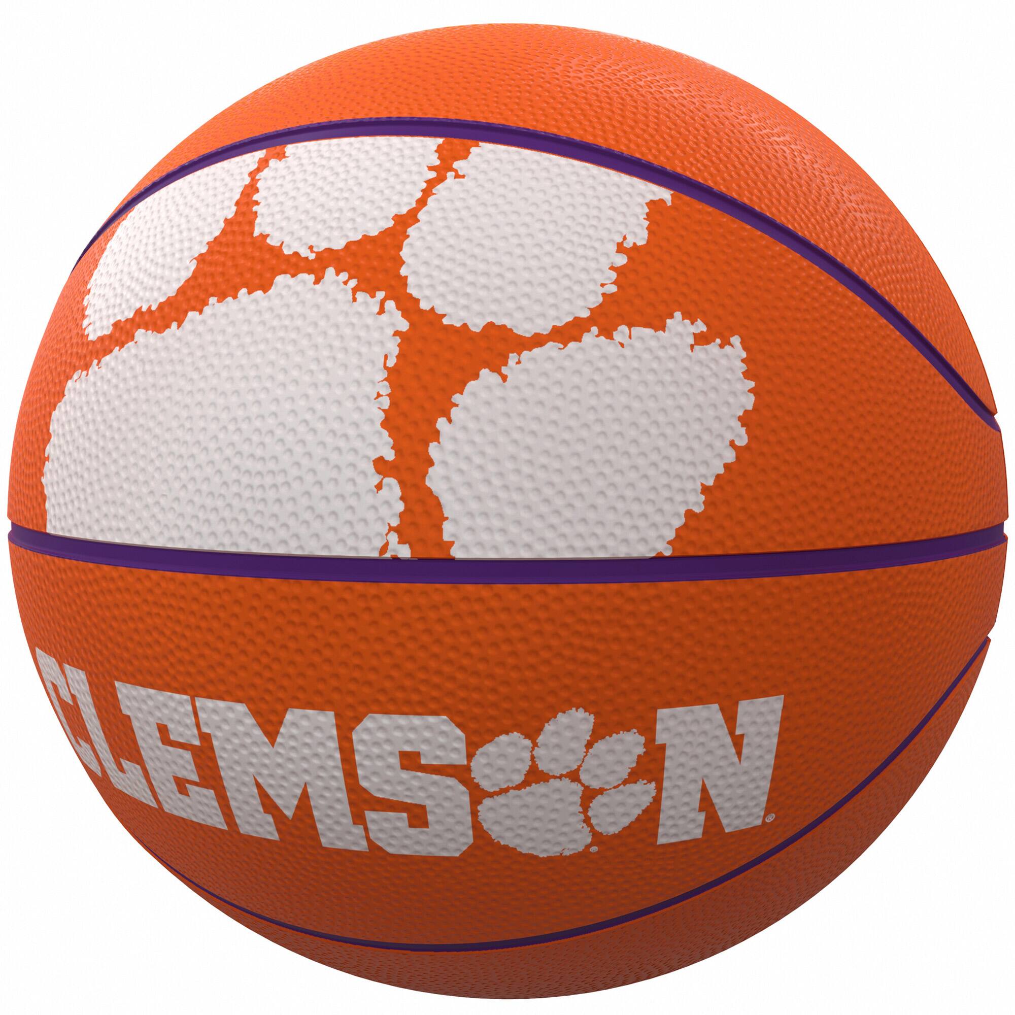 Front. Logo Brands - Clemson Tigers Mascot Official-Size Rubber Basketball - Multicolor.
