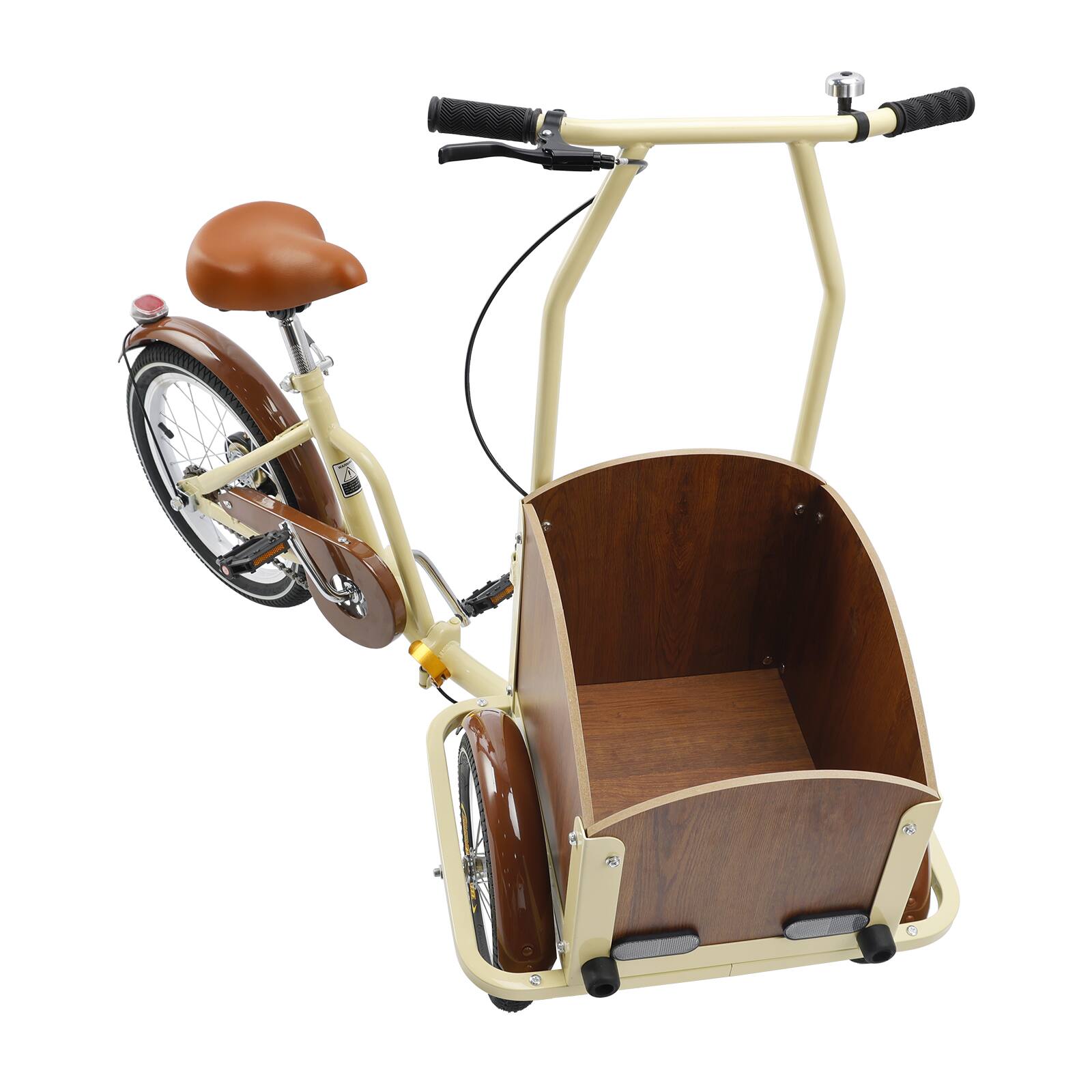 Alt View 4. Topteng - Kid Tricycle Three wheel bike Trike for Child, Boy, Girl, 16 Inch Wheels with Front Wood Cargo Rack for Small Pet, Beige - Cream.