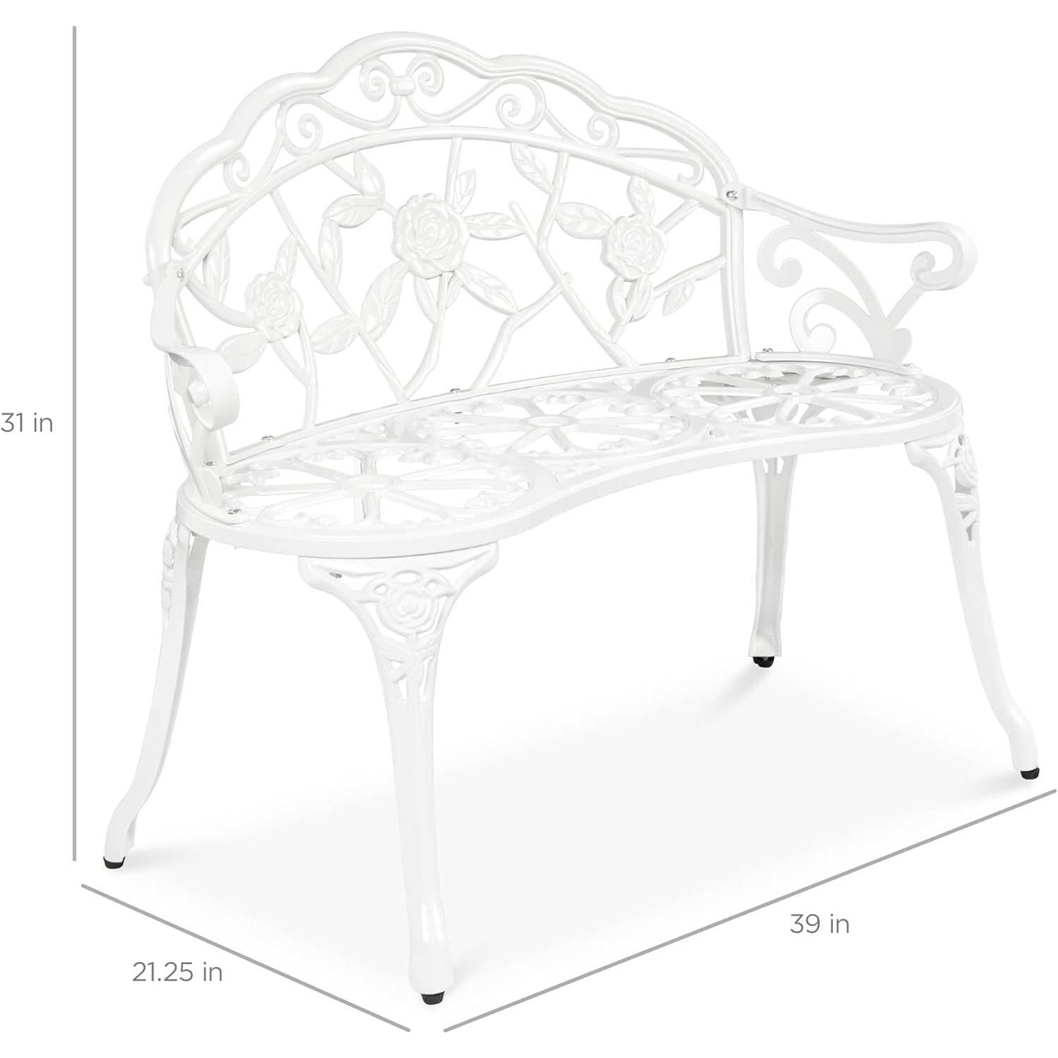 Alt View 1. Hivvago - Outdoor Patio 39-inch Garden Bench with Backrest in White Metal Finish - White.