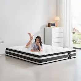 GOODSILO - 12 Inch Full Size Cooling Hybrid Mattress with Memory Foam & Pocket Springs for Enhanced Support - White+Black