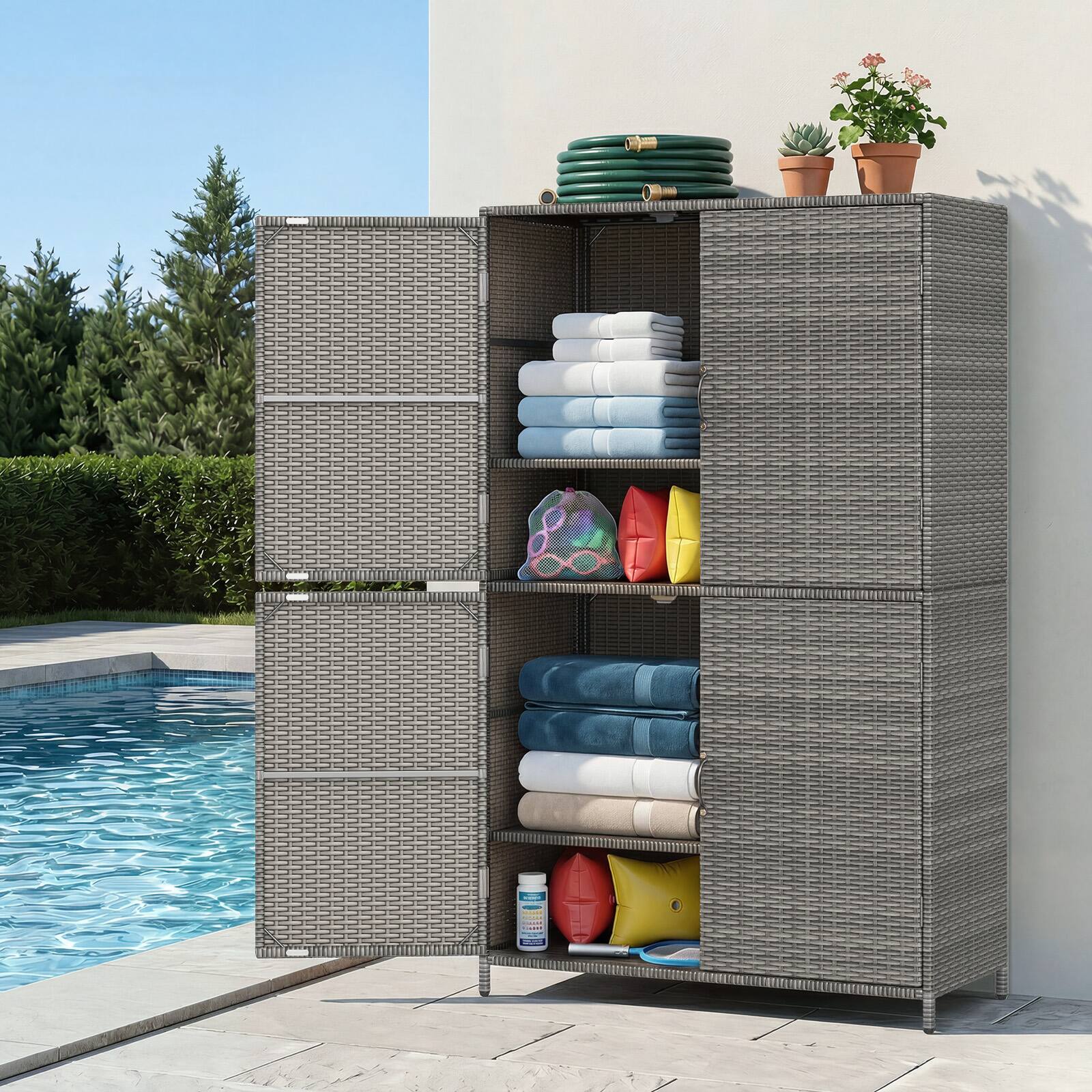Alt View 4. Costway - Costway Outdoor Storage Cabinet with Adjustable Shelves & Anti-Toppling Device for Garden - Mix Gray.