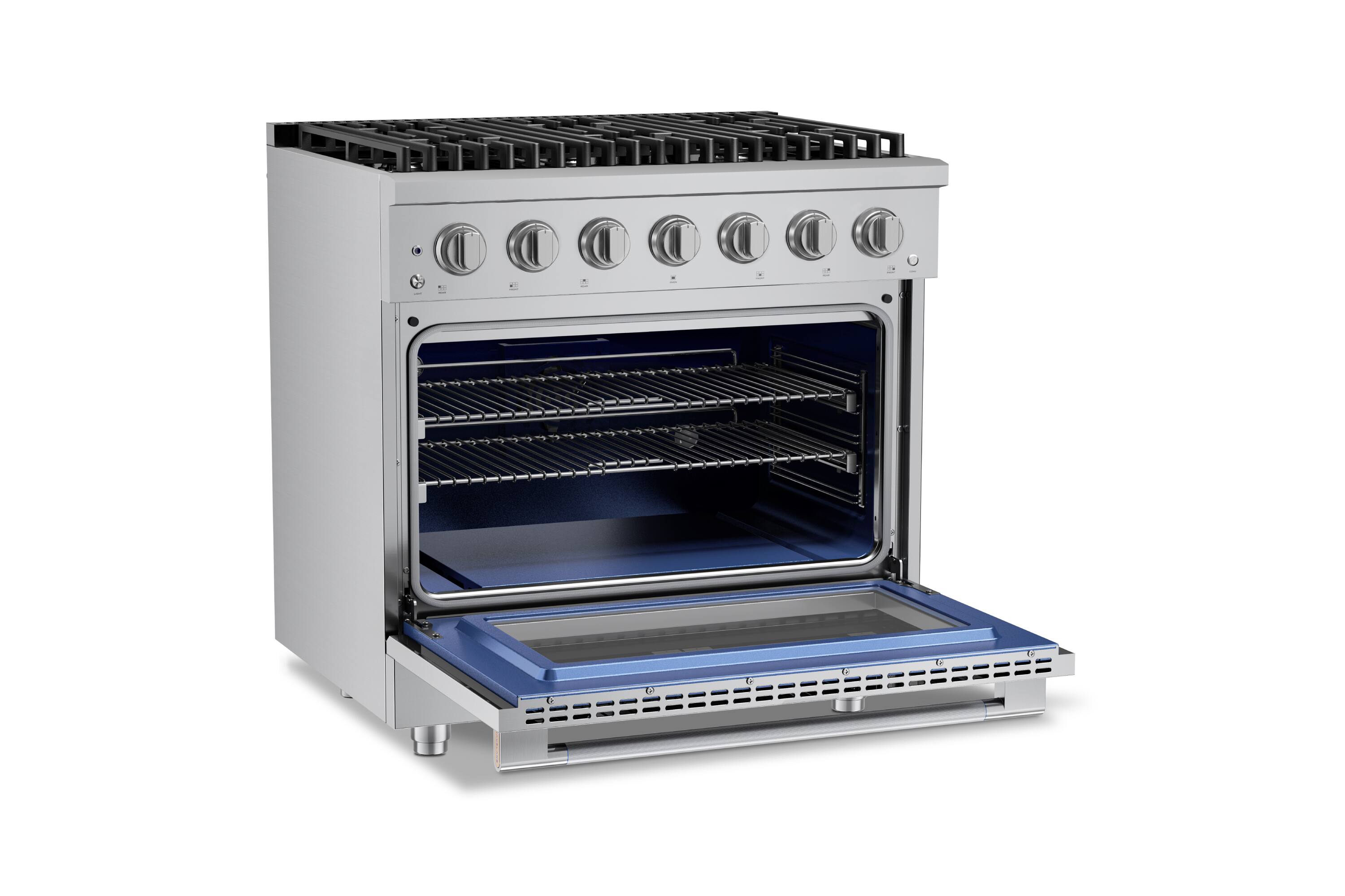 Alt View 4. Hauslane - HausPro 36 in. 6 Burners (20,000 BTU) Freestanding Dual Fuel Range - Stainless Steel.
