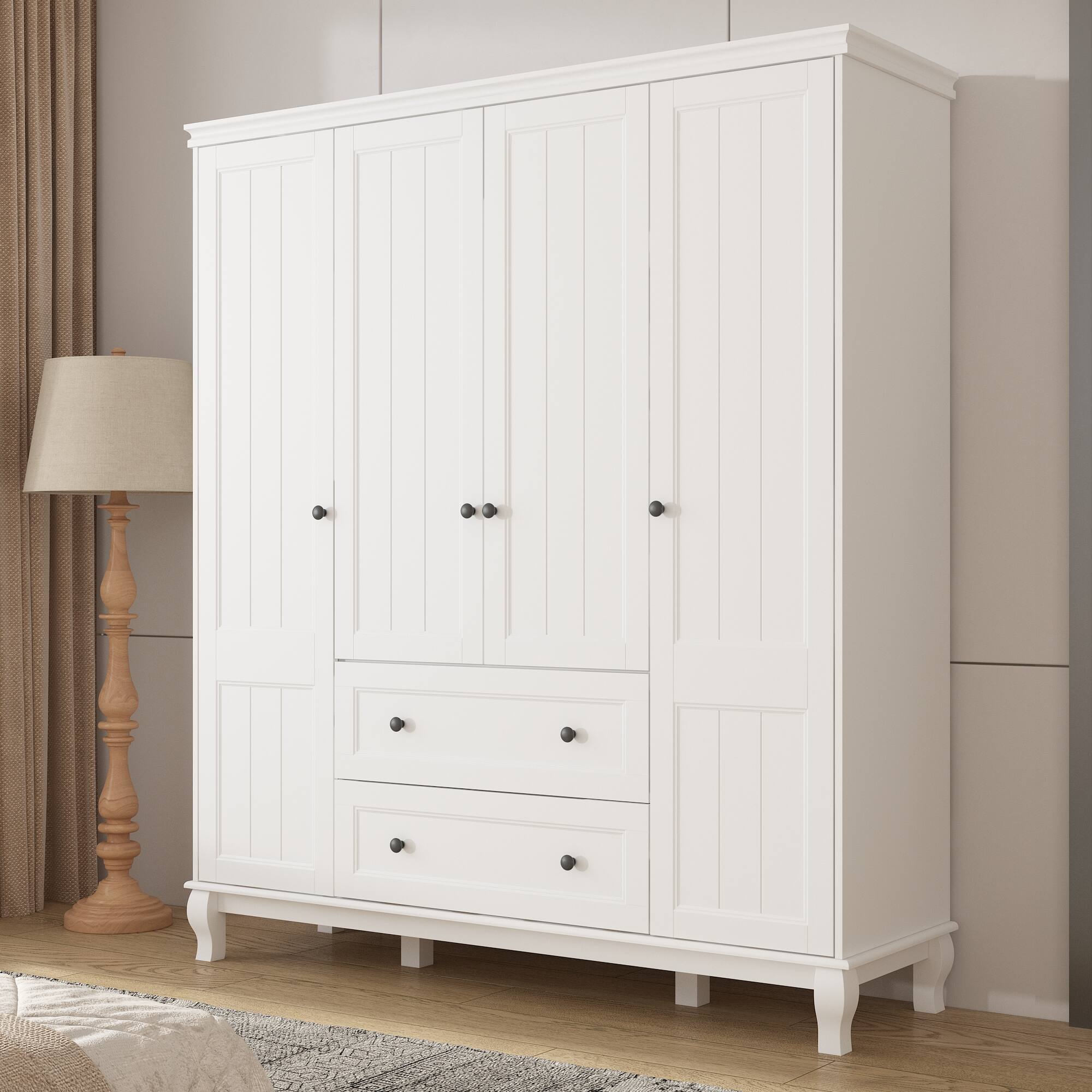 Angle. FUFU & GAGA - FUFU&GAGA Freestanding Wardrobe with Textured Finish & Solid Wood Legs Armoires - Spacious Storage for Bedroom - White.