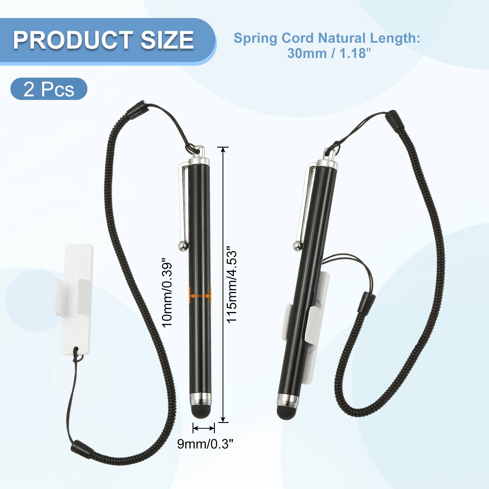 PRODUCT SIZE  
Spring Cord Natural Length: 30mm / 1.18"  
2 Pcs  
10mm / 0.39"  
115mm / 4.53"  
9mm / 0.3"