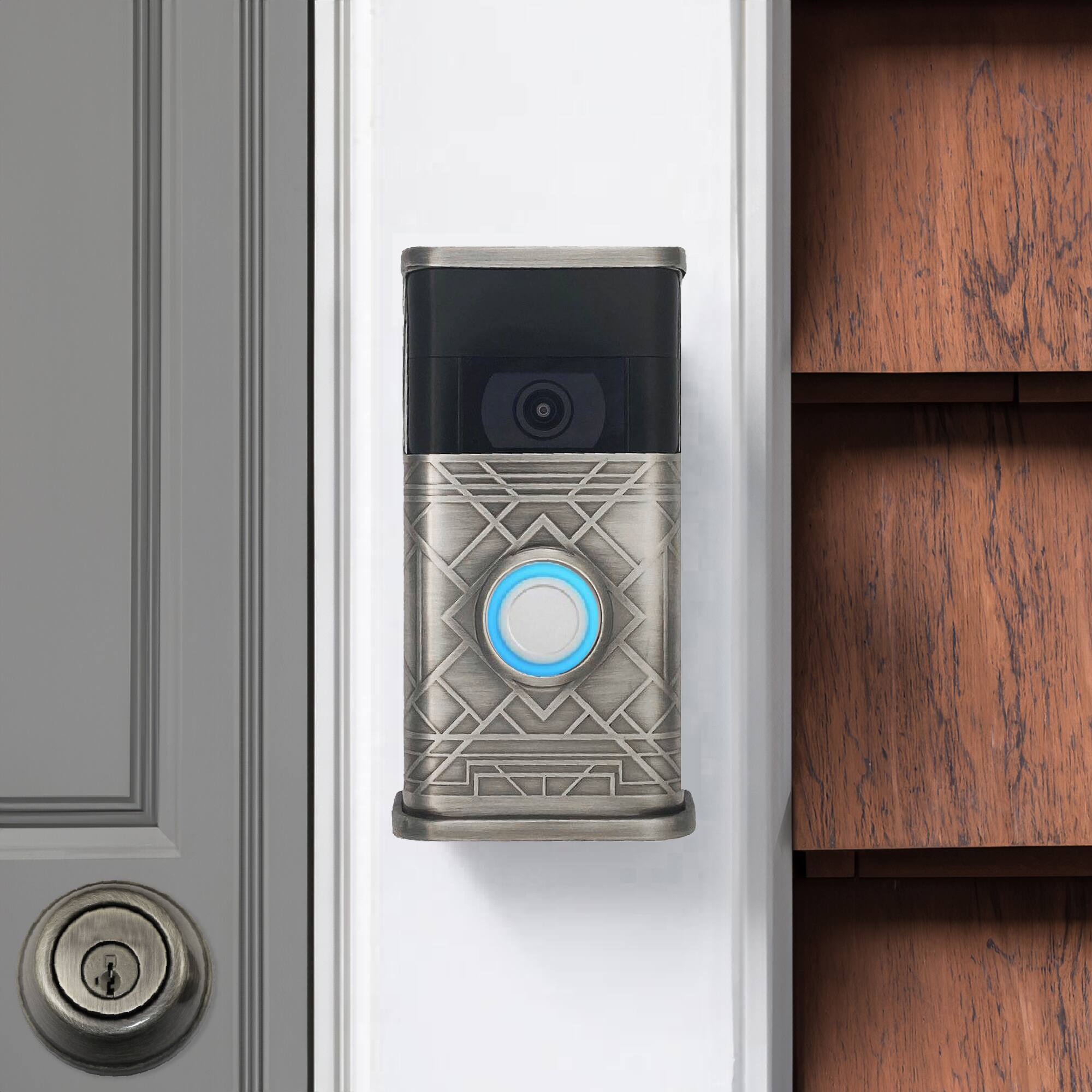 Alt View 3. Michael Healy - Art Deco Video Doorbell Cover (Ring 2nd Gen) - Antique Pewter.