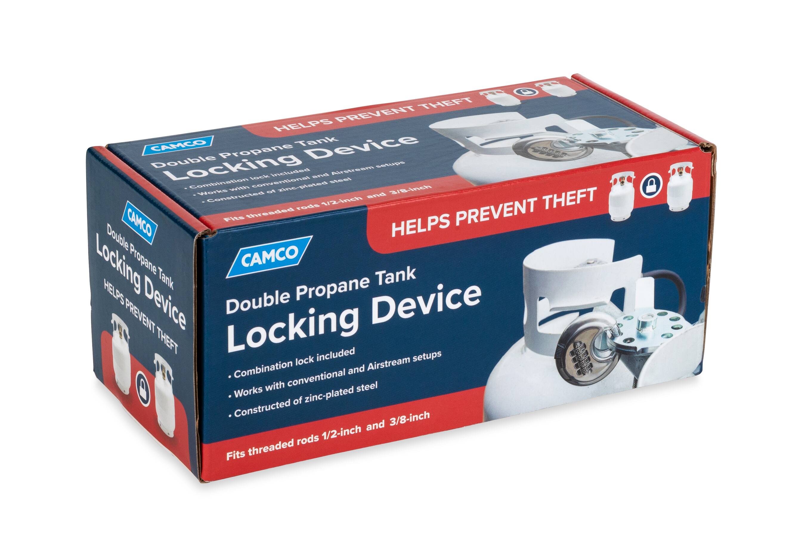 CAMCO Double Propane Tank Locking Device

- Combination lock included
- Works with conventional and Airstream setups
- Constructed of zinc-plated steel
- Fits threaded rods 1/2-inch and 3/8-inch