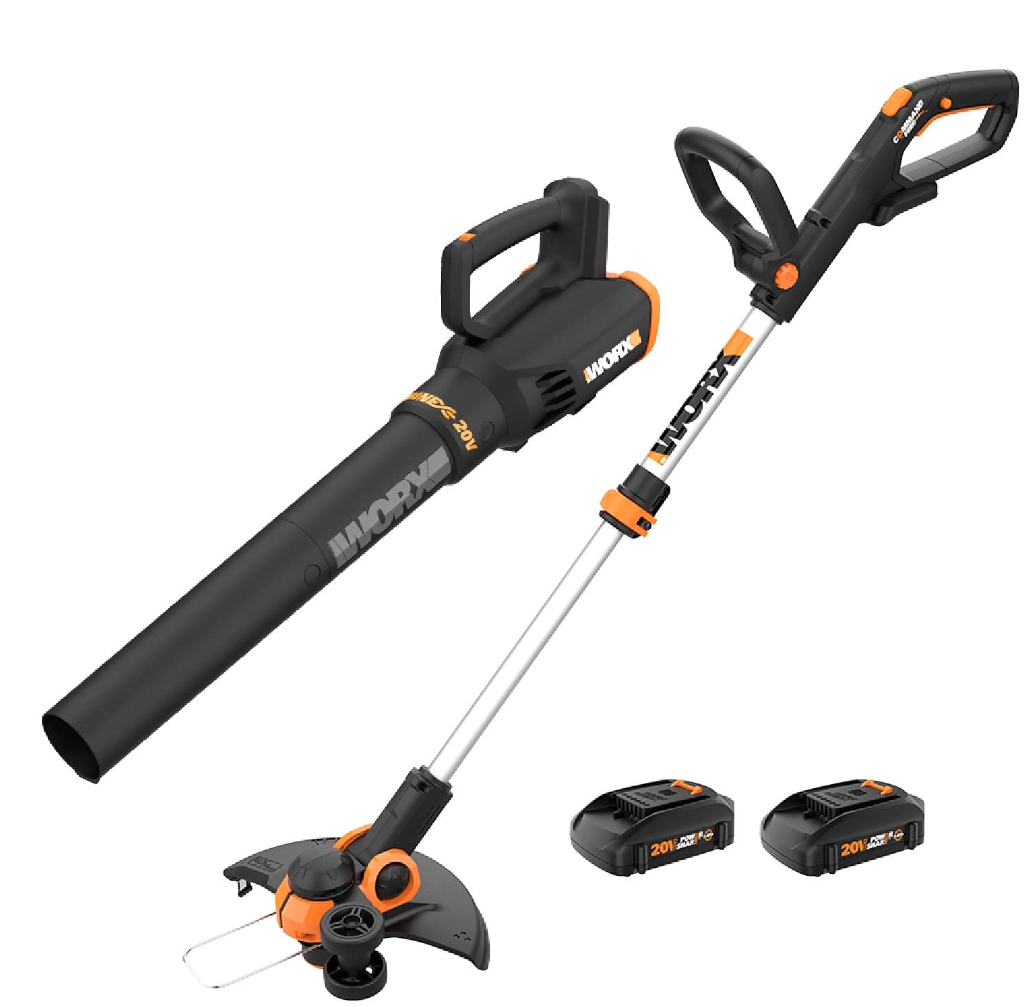 Front. WORX - Power Share 20V GT 3.0 Trimmer with Turbine Blower Batteries and Charger - Black.