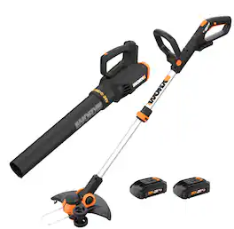 WORX - Power Share 20V GT 3.0 Trimmer with Turbine Blower Batteries and Charger - Black