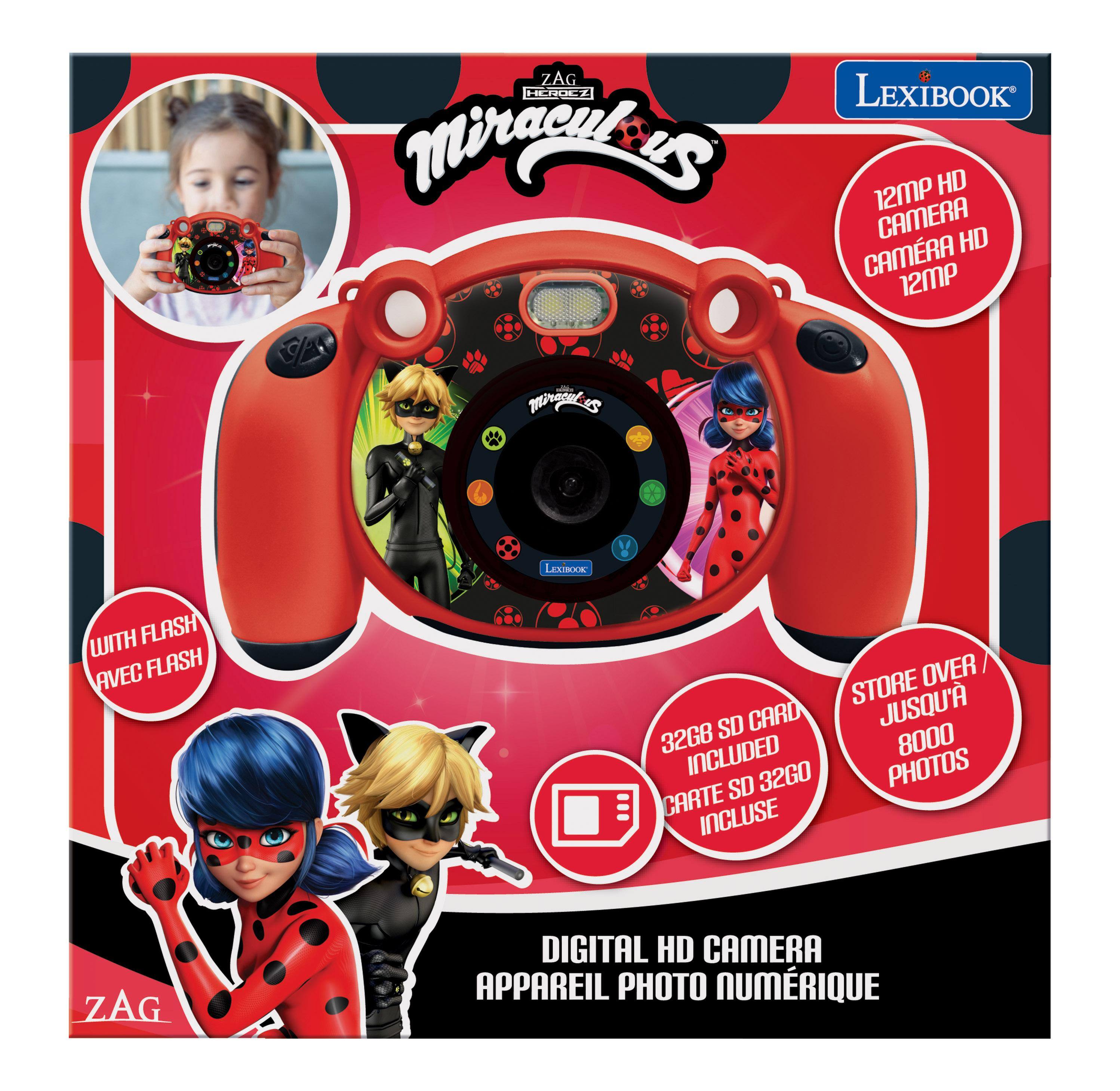 ZAG T-ROL LEXIBOOK Miraculous 12MP HD CAMERA  
12MP HD CAMERA  
WITH FLASH  
AVEC FLASH  
STORE OVER 32GB SD CARD INCLUDED  
32GO SD CARTE INCLUSE  
DIGITAL HD CAMERA  
APPAREIL PHOTO NUMÉRIQUE  
LEXIBOOK