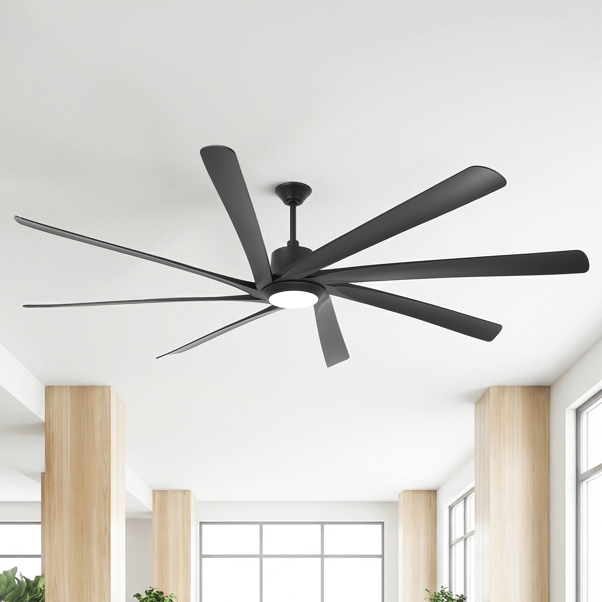 Alt View 1. Parrot Uncle - 100'' Matte Black Downrod Mount LED Ceiling Fan with Remote and 8 ABS Blades - Black.