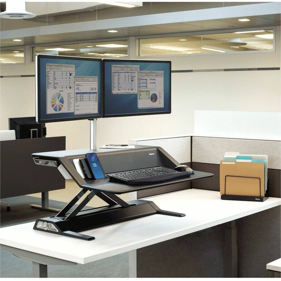 Alt View 3. Fellowes - Fellowes Lotus™ Dual Monitor Arm Kit - 2 Display(s) Supported - 27" Screen Support - 26 lb Load Capacity - 1 Each - Silver.