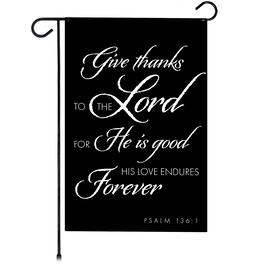G128 - Give Thanks to the Lord Scripture Garden Flag, 12 x 18 in, Double-Sided - Black