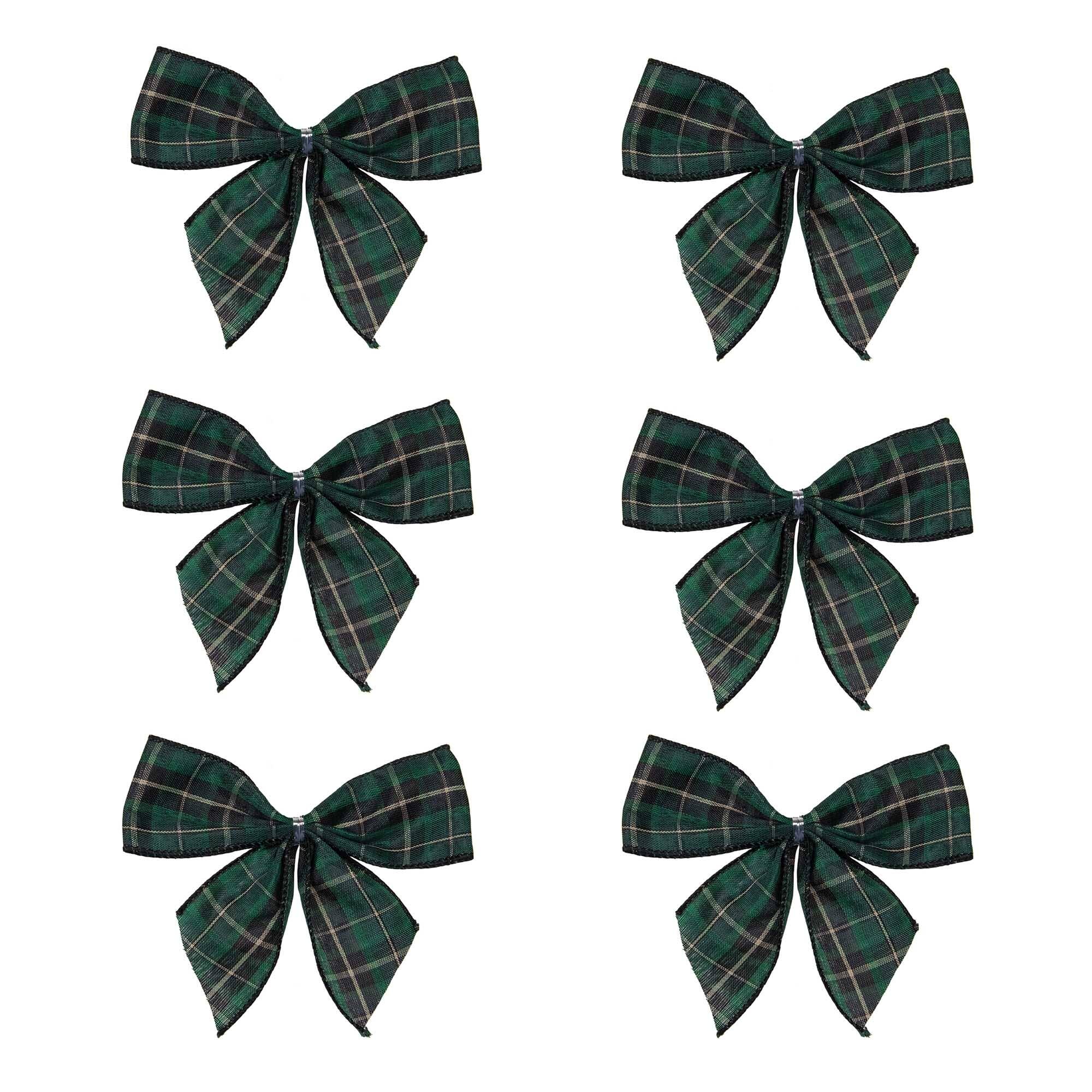 Front. Northlight - 2-Loop Christmas Bow Decorations - 5.5" - Green and Black - Pack of 6 - Green.