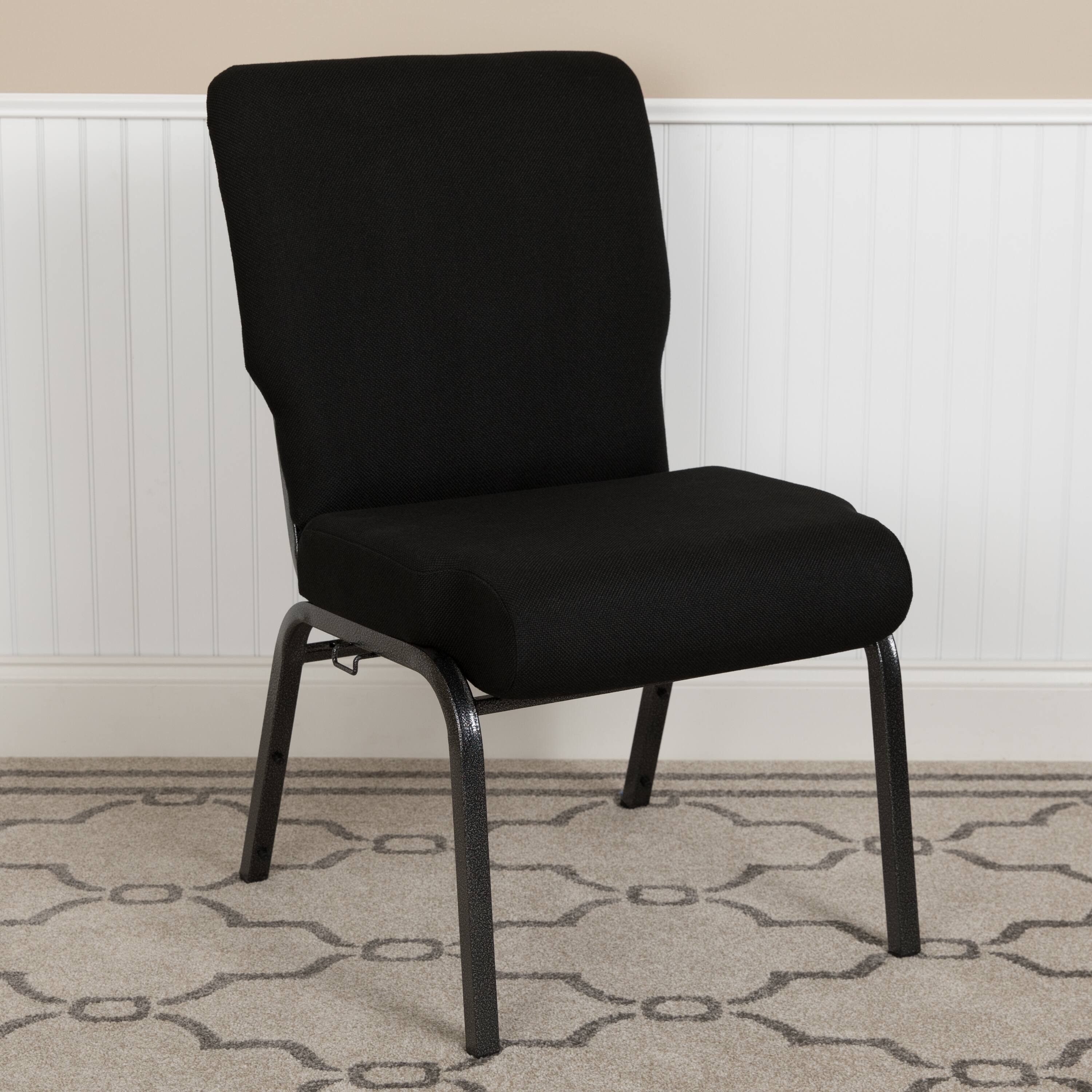 Alt View 1. Emma + Oliver - 20.5 in. Molded Foam Church Chair - Black Fabric/Silver Vein Frame.
