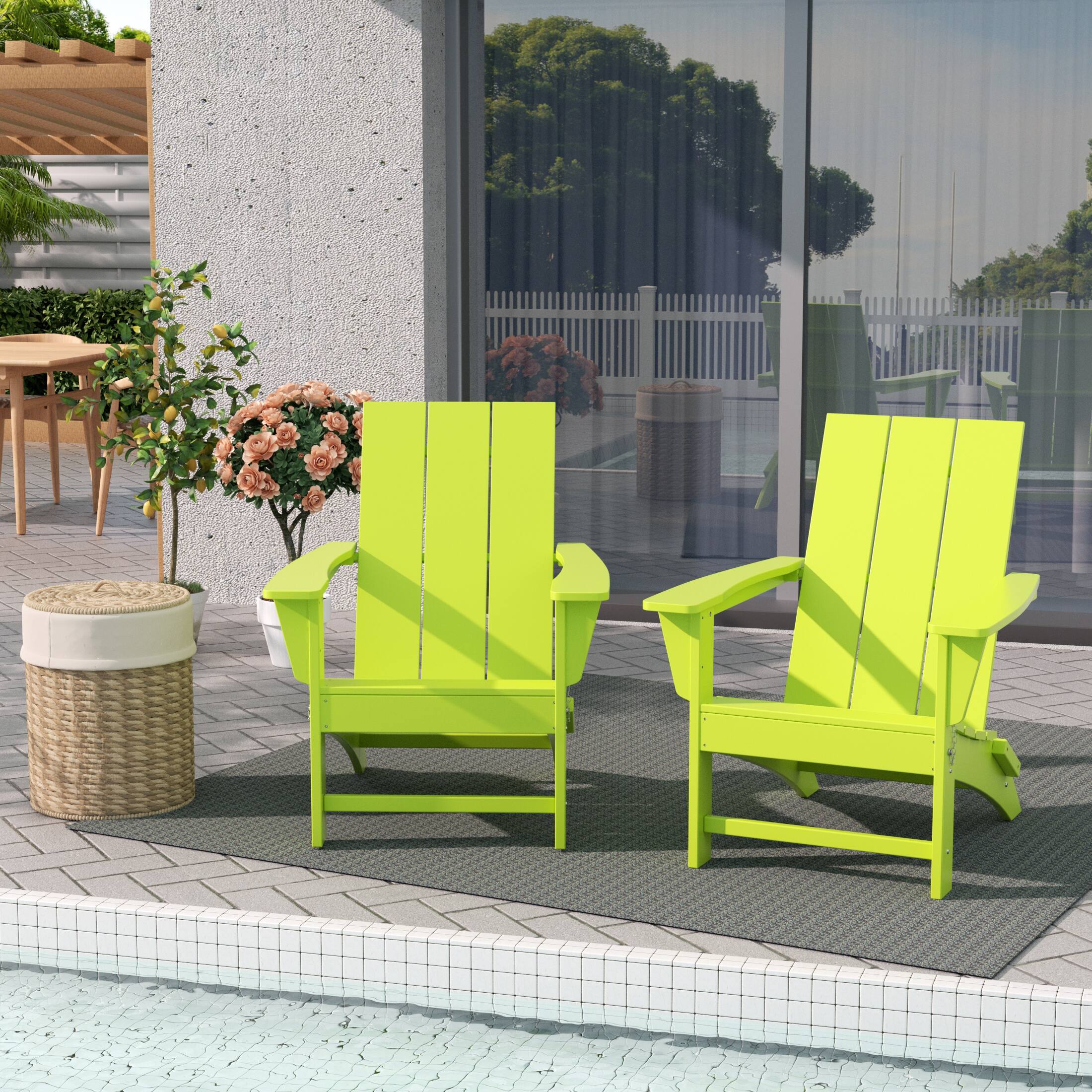 Angle. WestinTrends - WestinTrends Ashore Modern Outdoor Folding Adirondack Chair (Set of 2) - Lime.