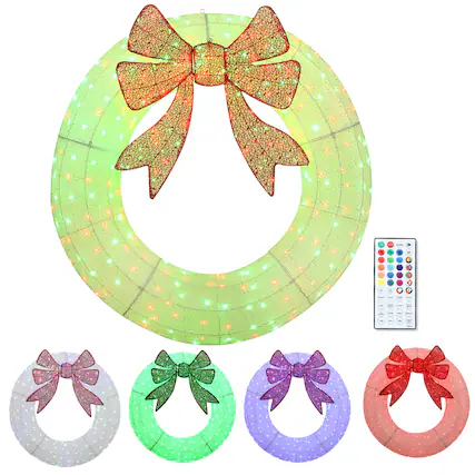 Front. Outsunny - 60in Lighted Christmas Wreath, Dual Color LED, 44 Modes, Daily Timer, Remote, Indoor Outdoor - White.