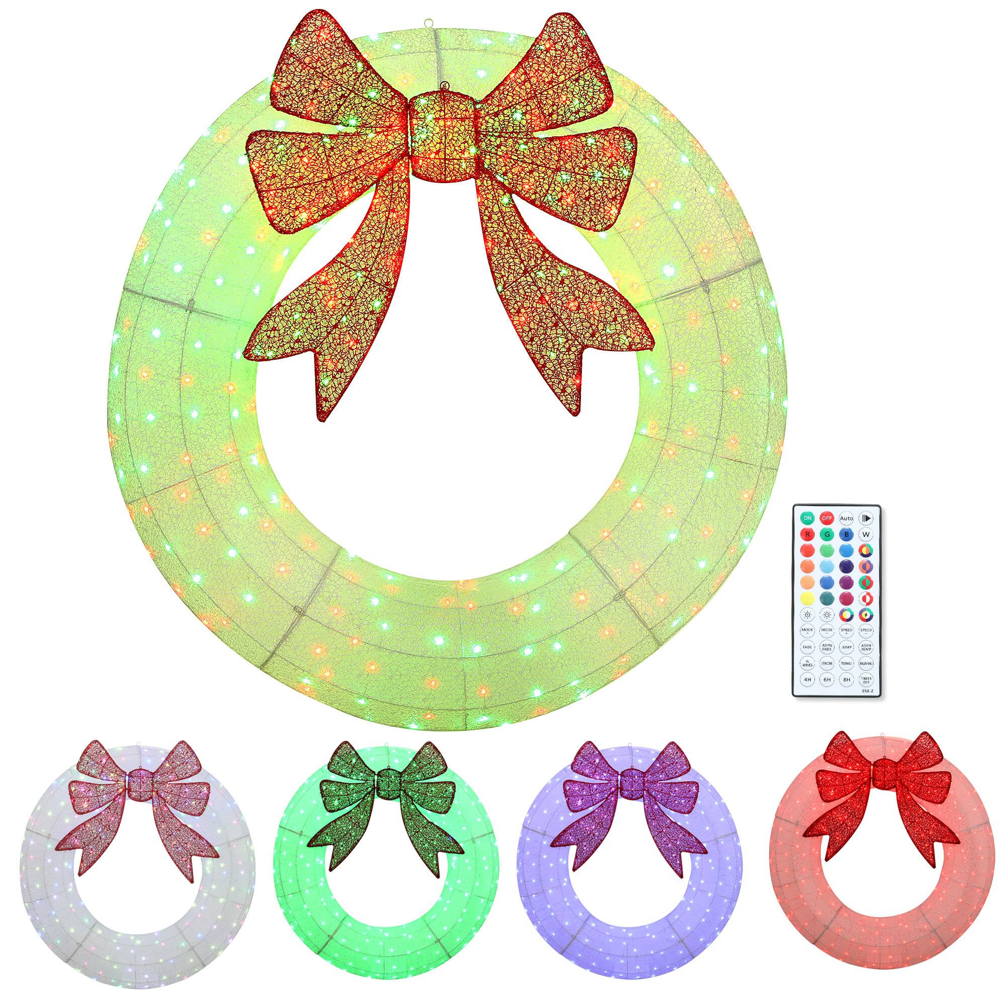 Front. Outsunny - 60in Lighted Christmas Wreath, Dual Color LED, 44 Modes, Daily Timer, Remote, Indoor Outdoor - White.