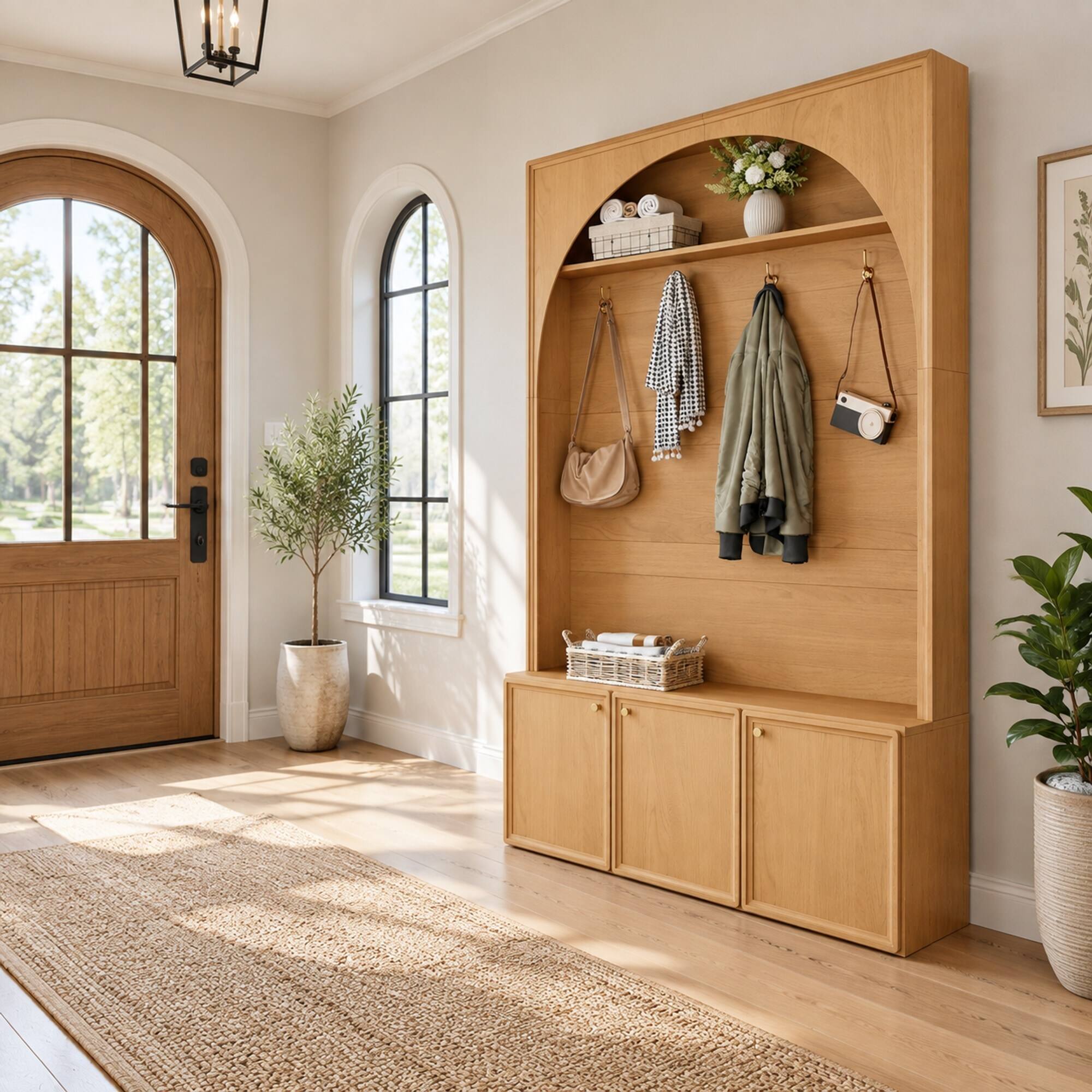 RYHNUYNE ON TREND Farmhouse Hall Tree, 48.7 in Wide, 4 Golden Hooks, 3 ...