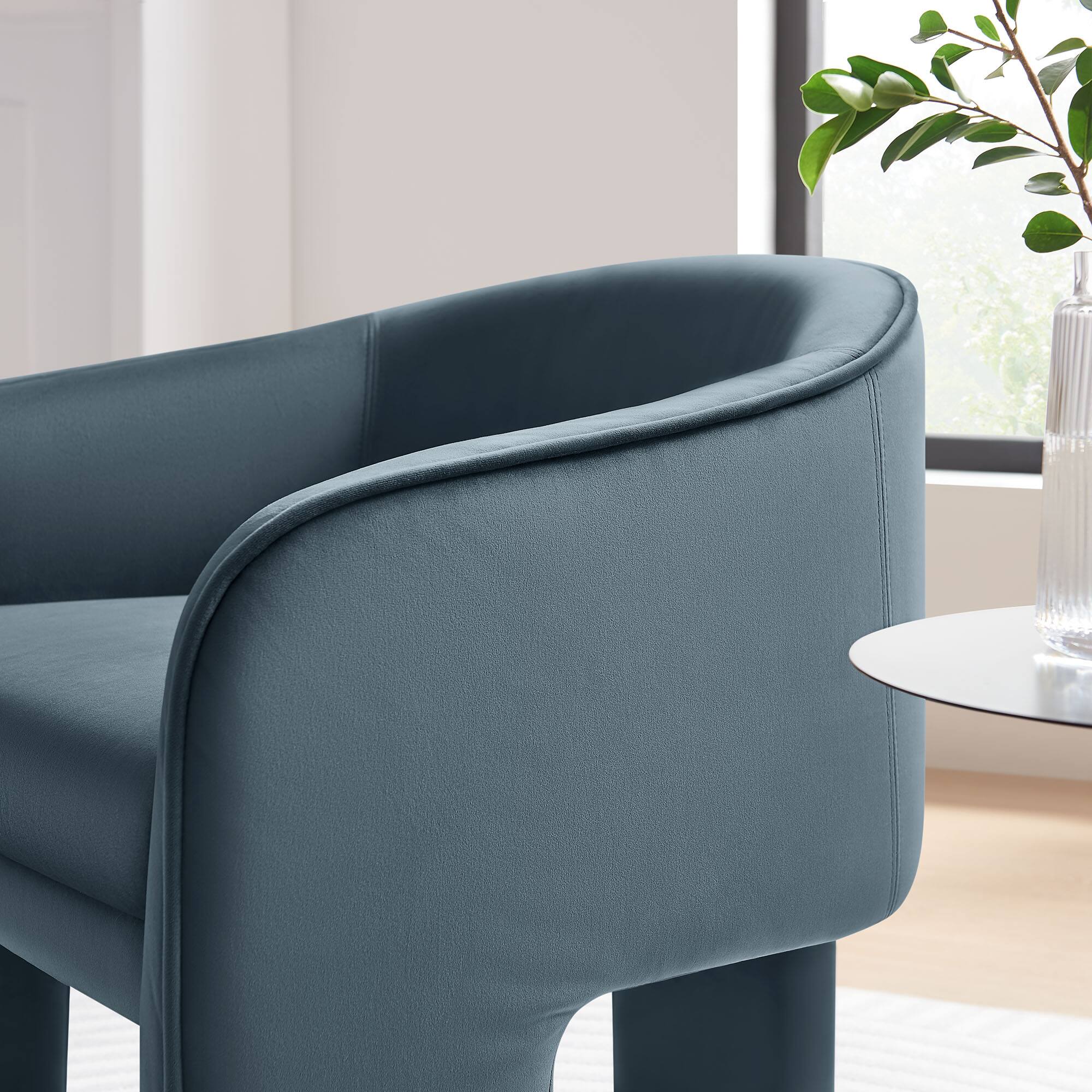 Alt View 5. Modway - Greer Performance Velvet Upholstered Accent Armchair by Modway - Blue.