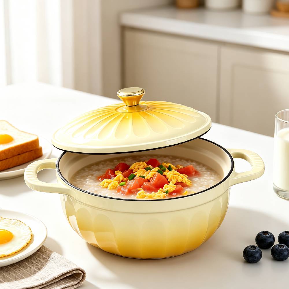 Alt View 7. Winado - 5 QT Enameled Cast Iron Dutch Oven with Gradient Petal Texture,Heat-Resistant Gloves, Pot Mat for Bread Baking, Roasting - Yellow.