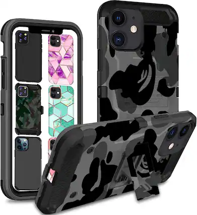 Front. DuraSafe Cases - iPhone 11 - 6.1" Heavy-Duty Rugged Phone Case with Kickstand - Military Gray(Without Holster).