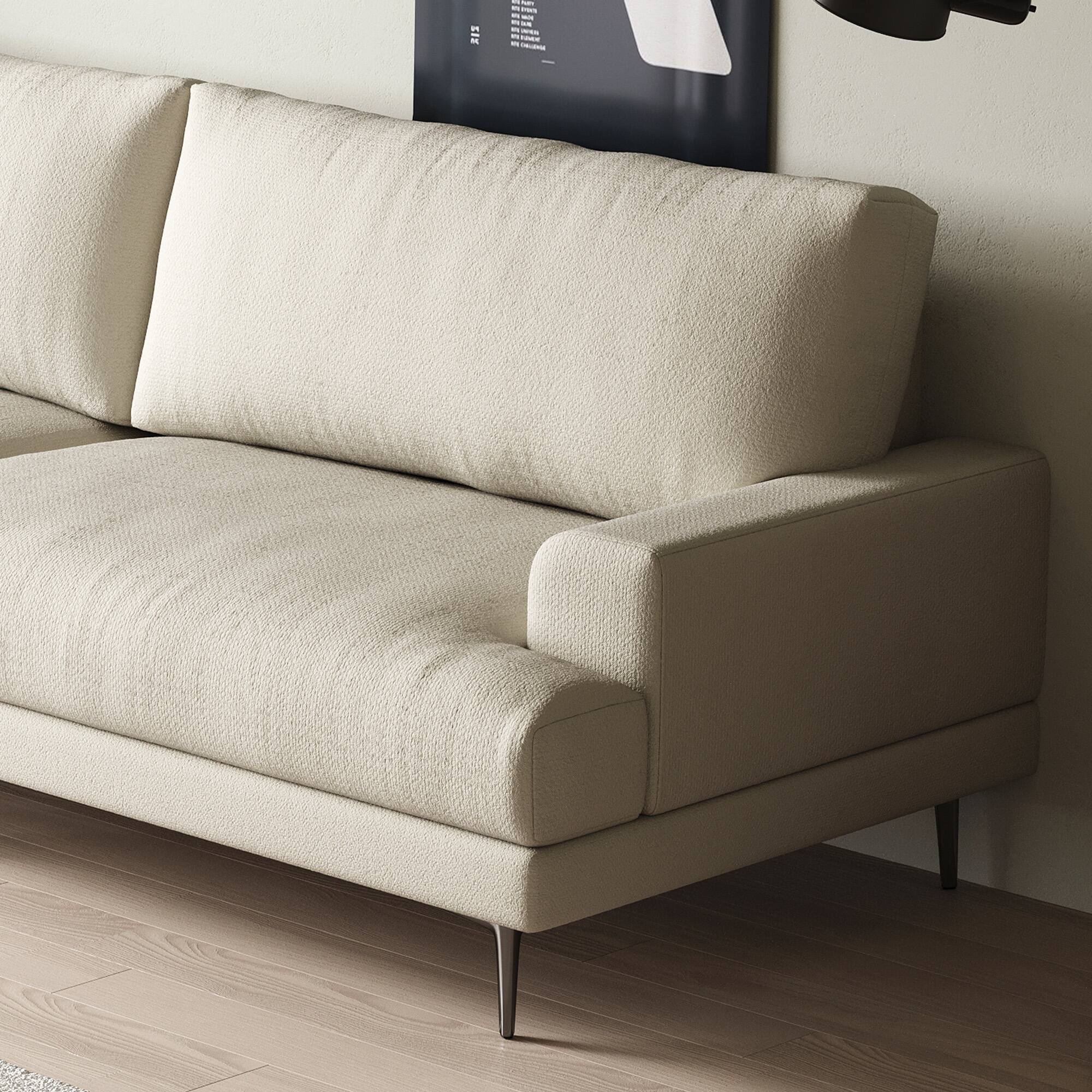 Alt View 2. luck idea - 86.61" Modern Fabric Sofa Couch, Down Cushions, High-Density Foam Seat, Solid Wood Frame, Metal Legs - Light Beige.