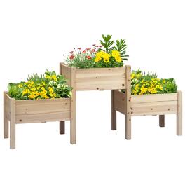 Outsunny - Raised Garden Bed with 3 Planter Box, Elevated Wooden Plant Stand with Drainage Holes - Natural wood finish