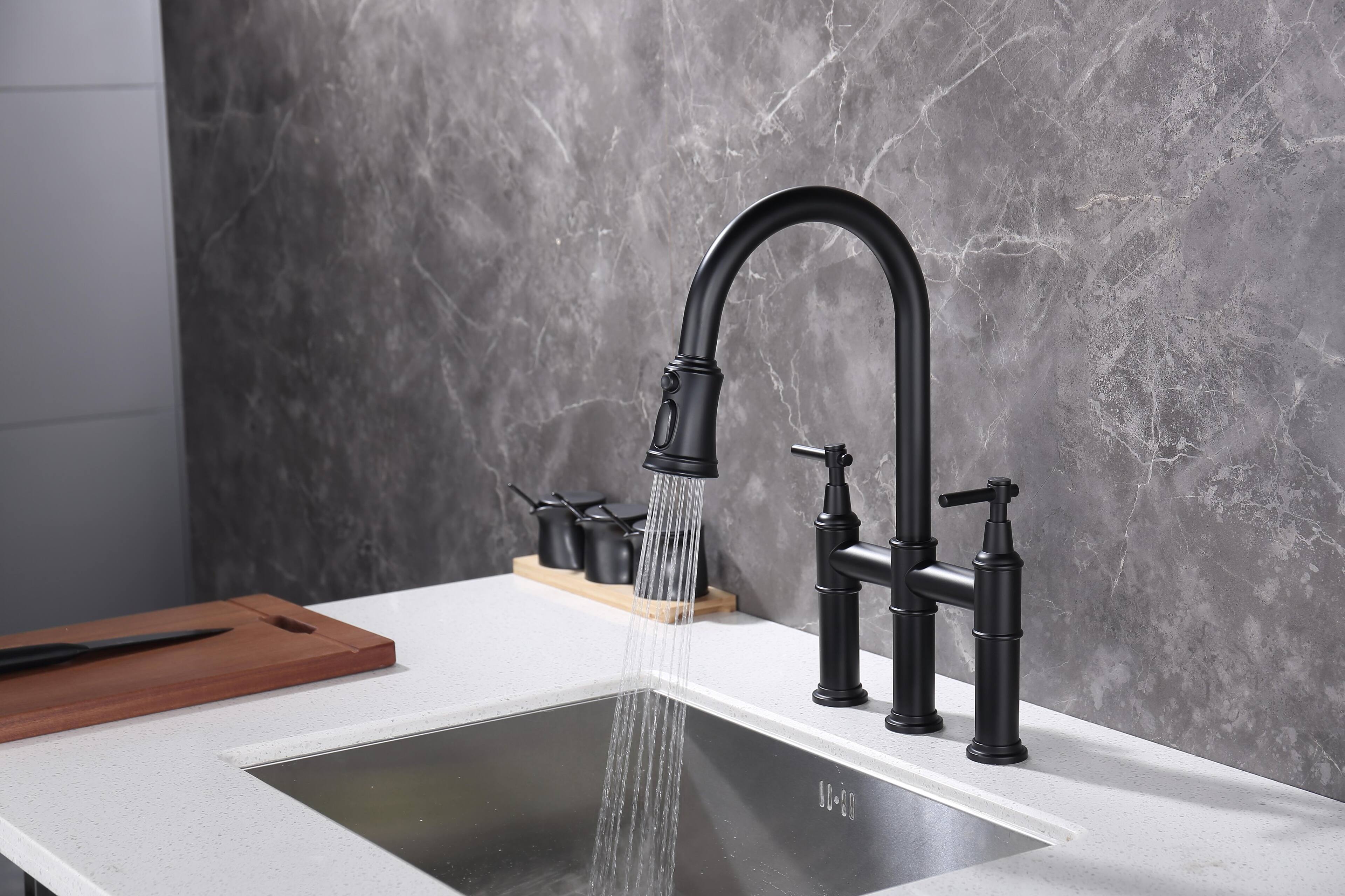 Alt View 2. Siljoy - Bridge Kitchen Faucet with Pull-Down Sprayhead in Spot - Matte Black.