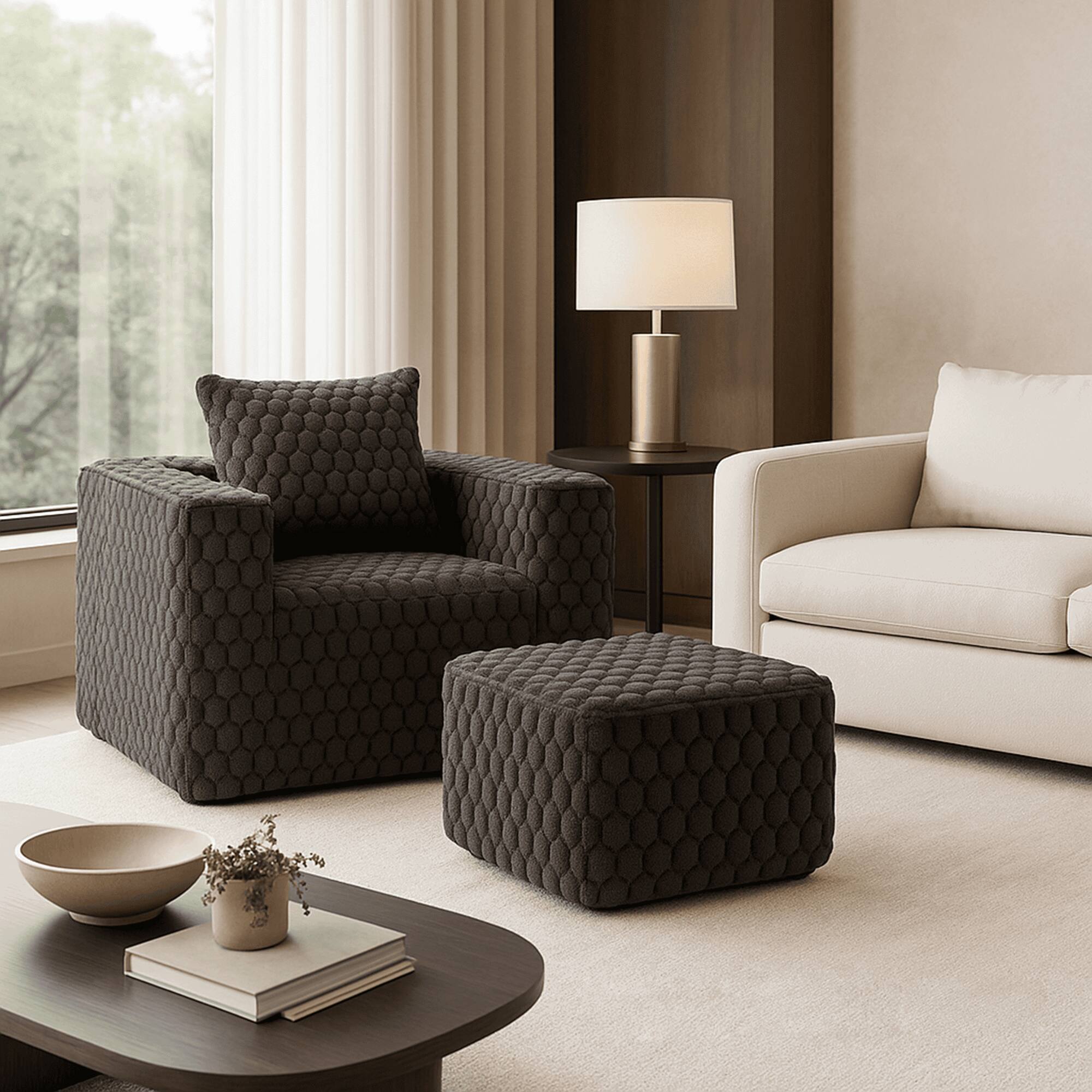 Alt View 2. Kadyn - Oversized Single Sofa with Ottoman, Reading Sofa Couch, Deep Seat Cloud Couch with Ottoman for Living Room Corduroy - Black.