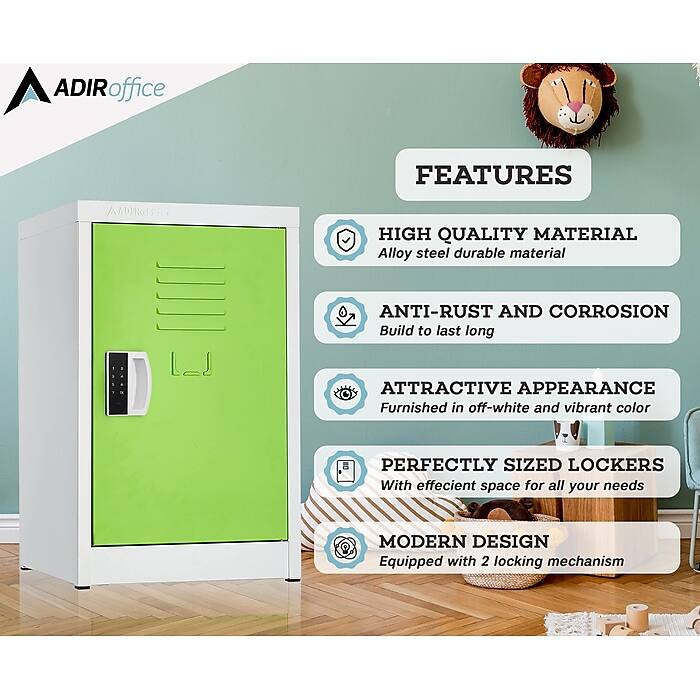 ADIRoffice FEATURES HIGH QUALITY MATERIAL Alloy steel durable material ANTI-RUST AND CORROSION Build to last long ATTRACTIVE APPEARANCE Furnished in off-white and vibrant color PERFECTLY SIZED LOCKERS With effecient space for all your needs MODERN DESIGN Equipped with 2 locking mechanism