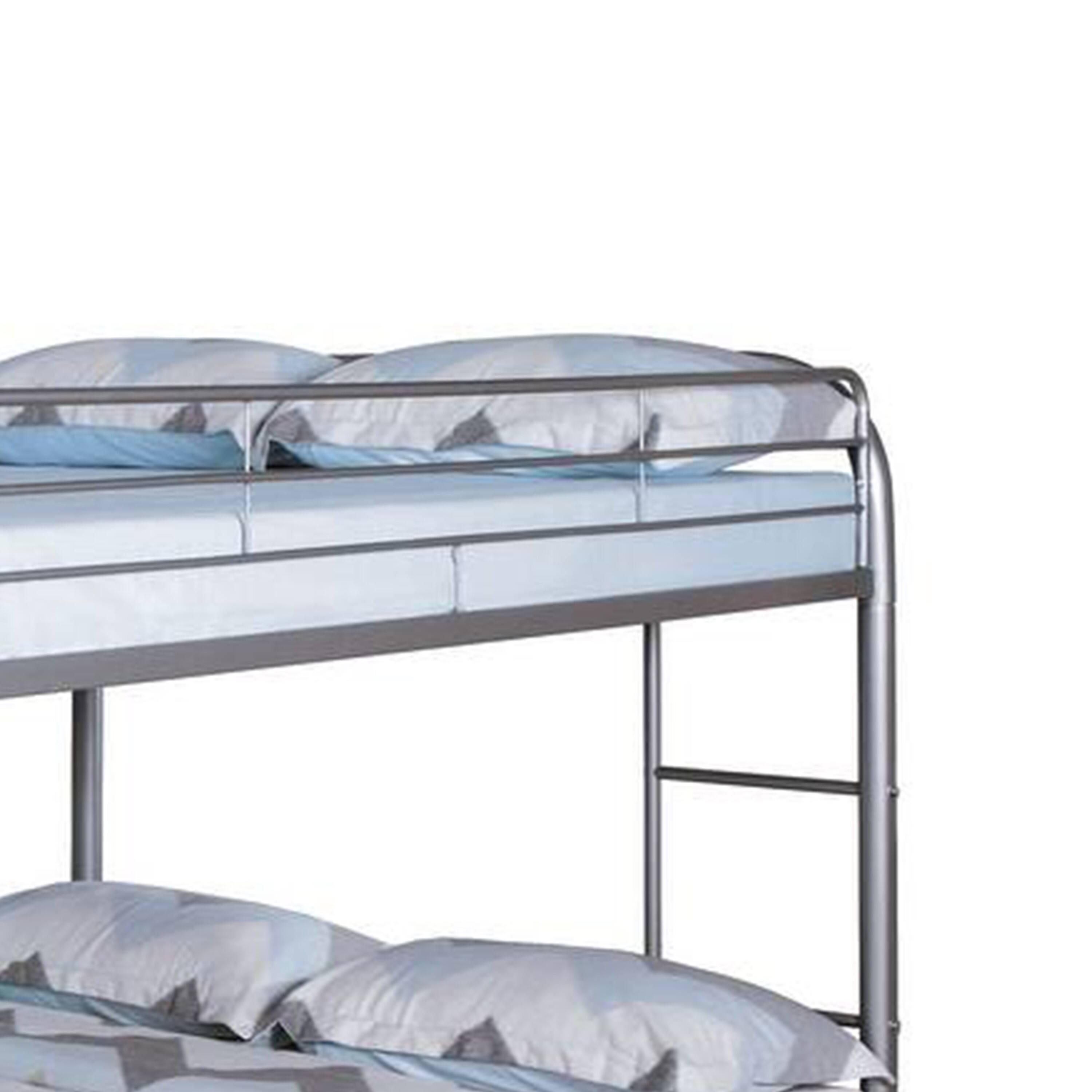 Left. Manhattan Lane - Fegy Full over Full Bunk Bed with Ladder and Rails, Silver Metal Frame - Silver.