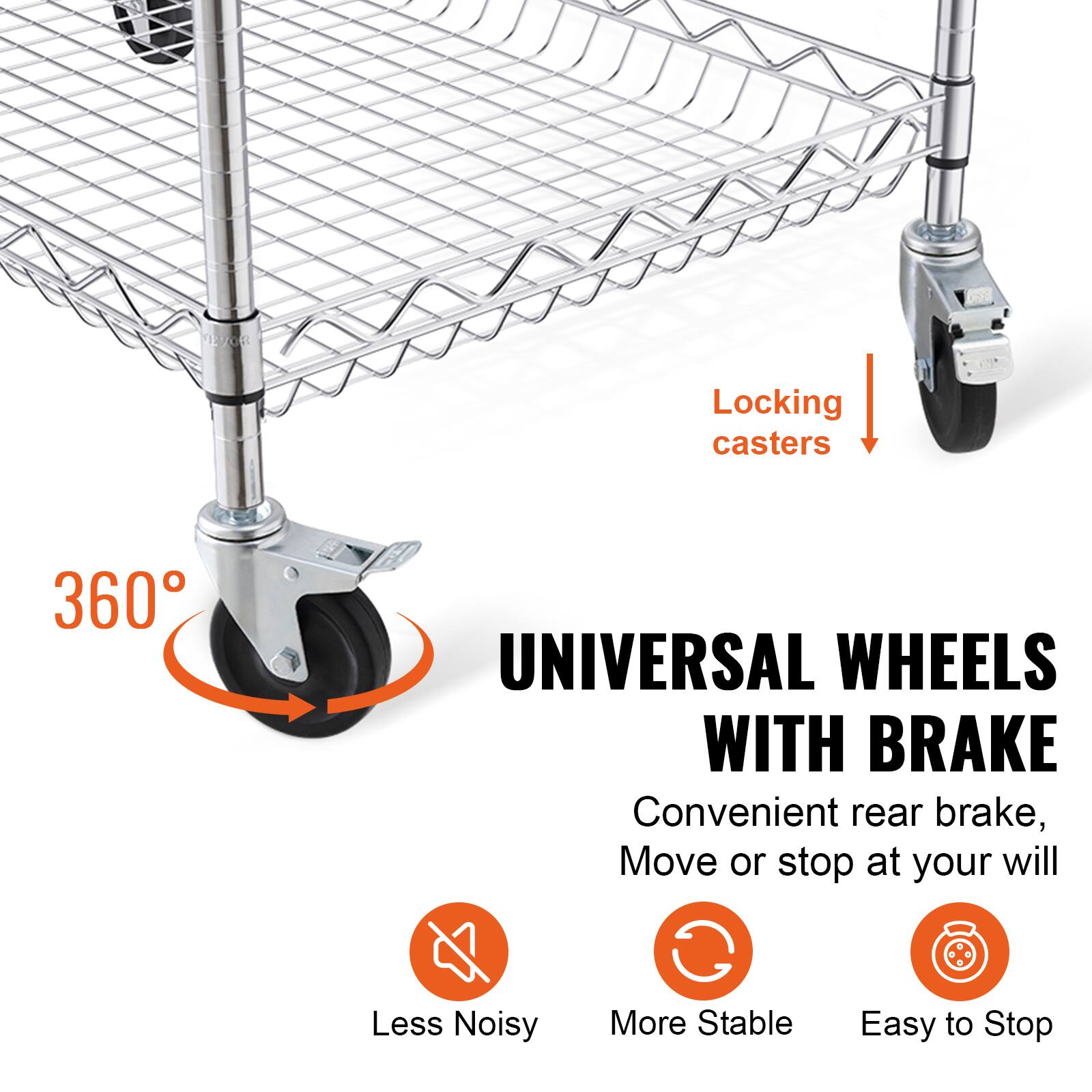 Locking casters, 360° UNIVERSAL WHEELS WITH BRAKE, Convenient rear brake, Move or stop at your will, Less Noisy, More Stable, Easy to Stop