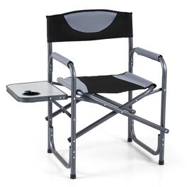 Costway - Folding Camping Chair, Lightweight Portable Directors Chair with Side Table - Black