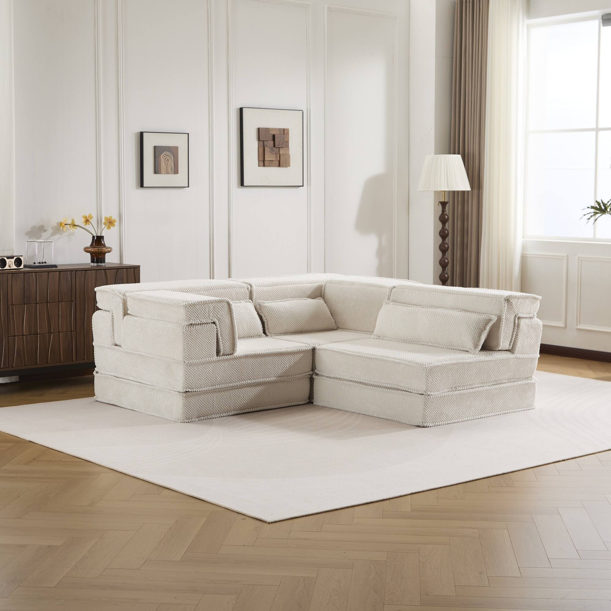 Alt View 6. Boyel Living - Modular Memory Foam Floor Sectional Sofa Bed - White.