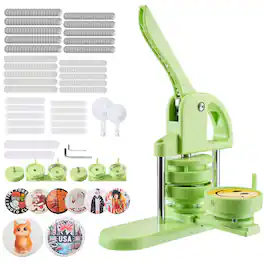 VEVOR - Button Maker Machine, 2.28/2.95 inch 2-in-1, Plastic Pin Maker with 200 pcs Button Parts, Circle Cutter and Magic Book - Green
