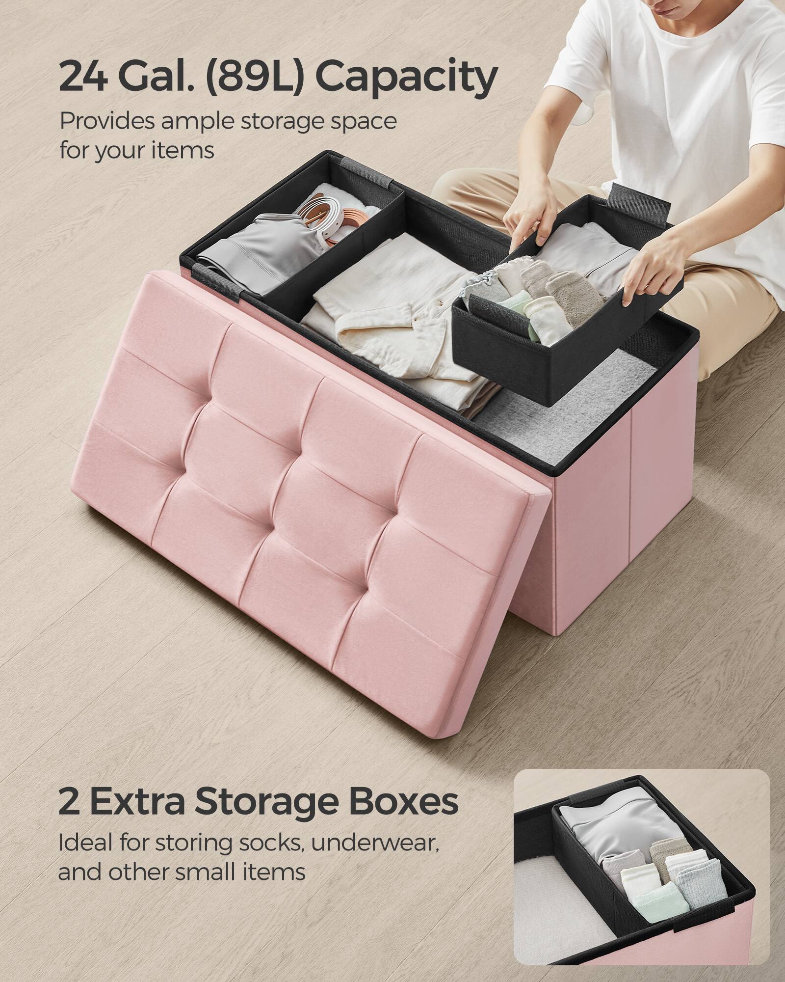 24 Gal. (89L) Capacity  
Provides ample storage space for your items  

2 Extra Storage Boxes  
Ideal for storing socks, underwear, and other small items