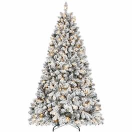 RYHNUYNE - 9FT Flocked Pre-Lit Christmas Tree With 750 Lights and 63 Pine Cones, 2095 Snowy Tips and Metal Stand - Green,White