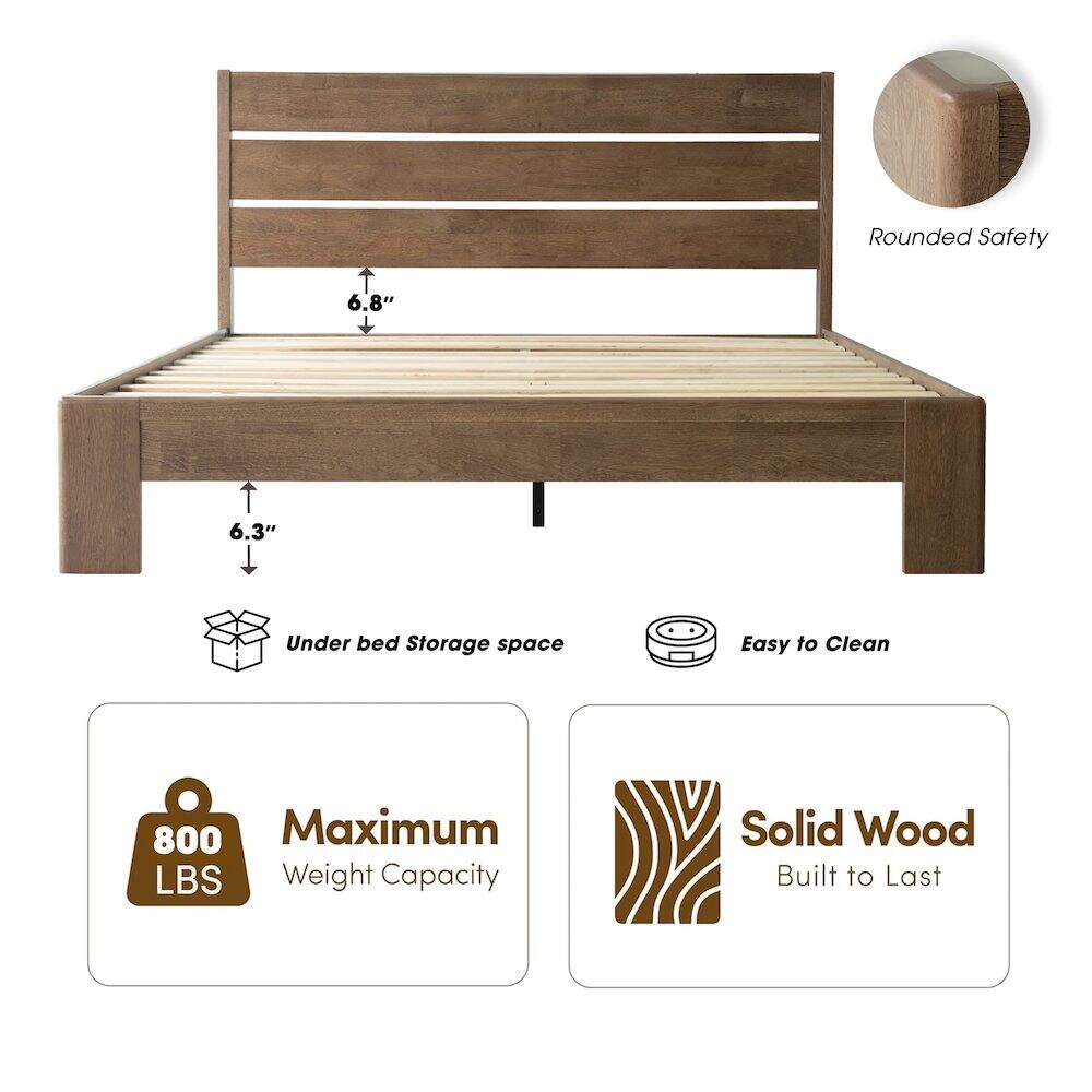 Rounded Safety  
6.8"  
6.3"  
Under bed Storage space  
Easy to Clean  
800 Maximum LBS Weight Capacity  
Solid Wood Built to Last