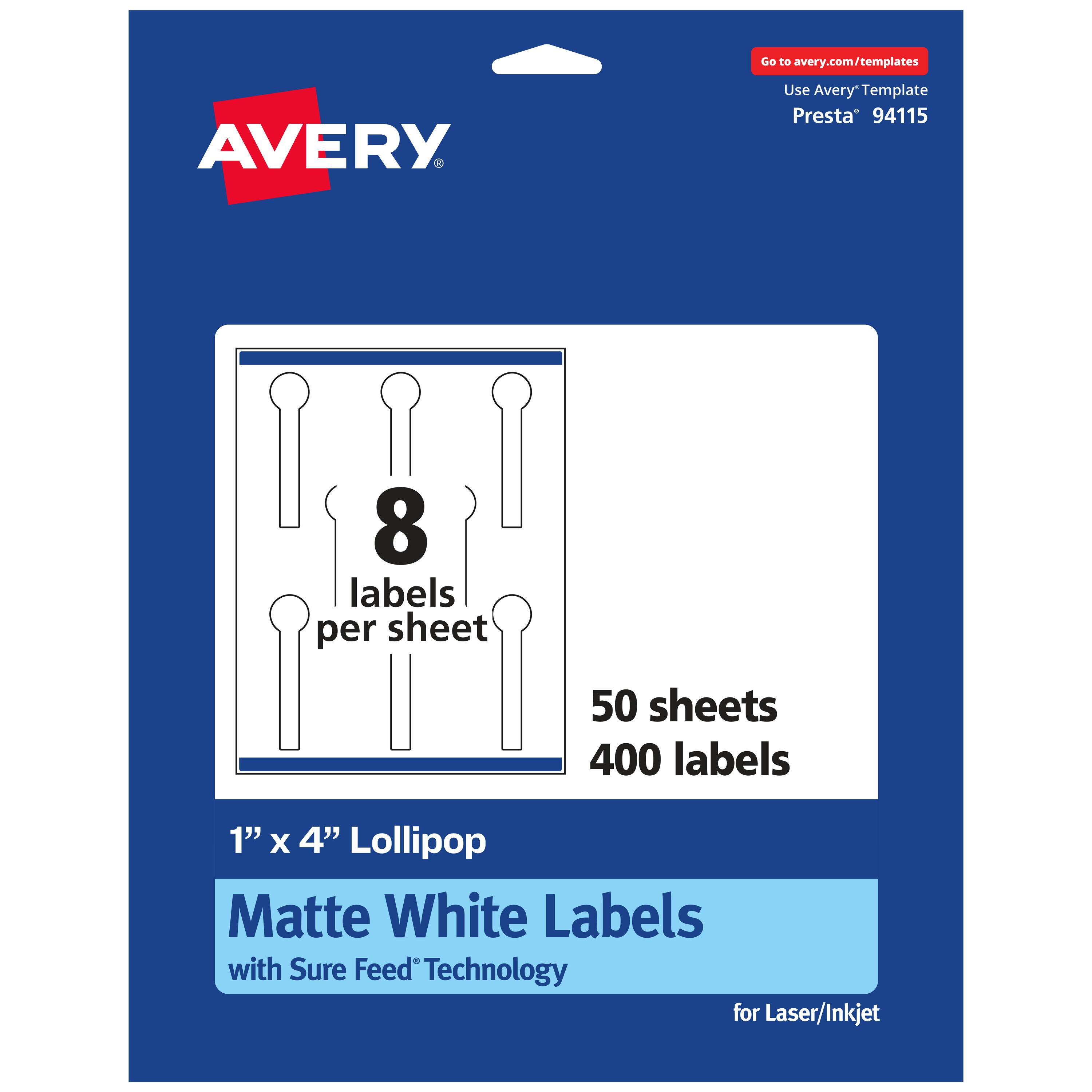 "Avery - Matte Lollipop Labels, 1"" x 4"", 400 Total - White" price history on PriceWatchPro