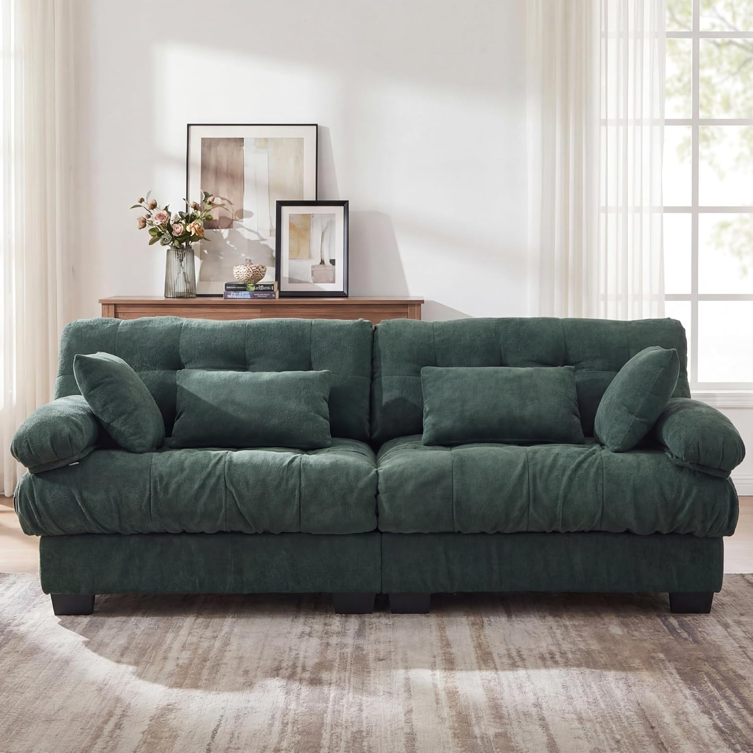 Alt View 2. Trinkets Crazed - 88" Boucle Sectional Loveseat Sofa, Comfy Modular Convertible Couch Sofa Set w/Pillows - Green.