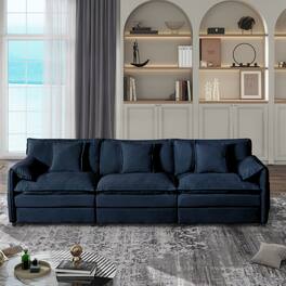 Anysun - Oversized 3-Seat Chenille Sectional Sofa - Deep-Seat Cloud Couch with 3 Pillows, DIY Modular for Living Room & Office - Blue