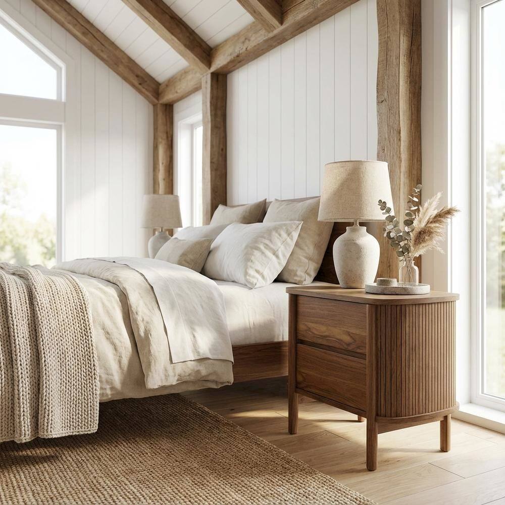 Left. FurniFact - Nightstand with 2 Drawers and Modern Design for Bedroom Storage - Brown.
