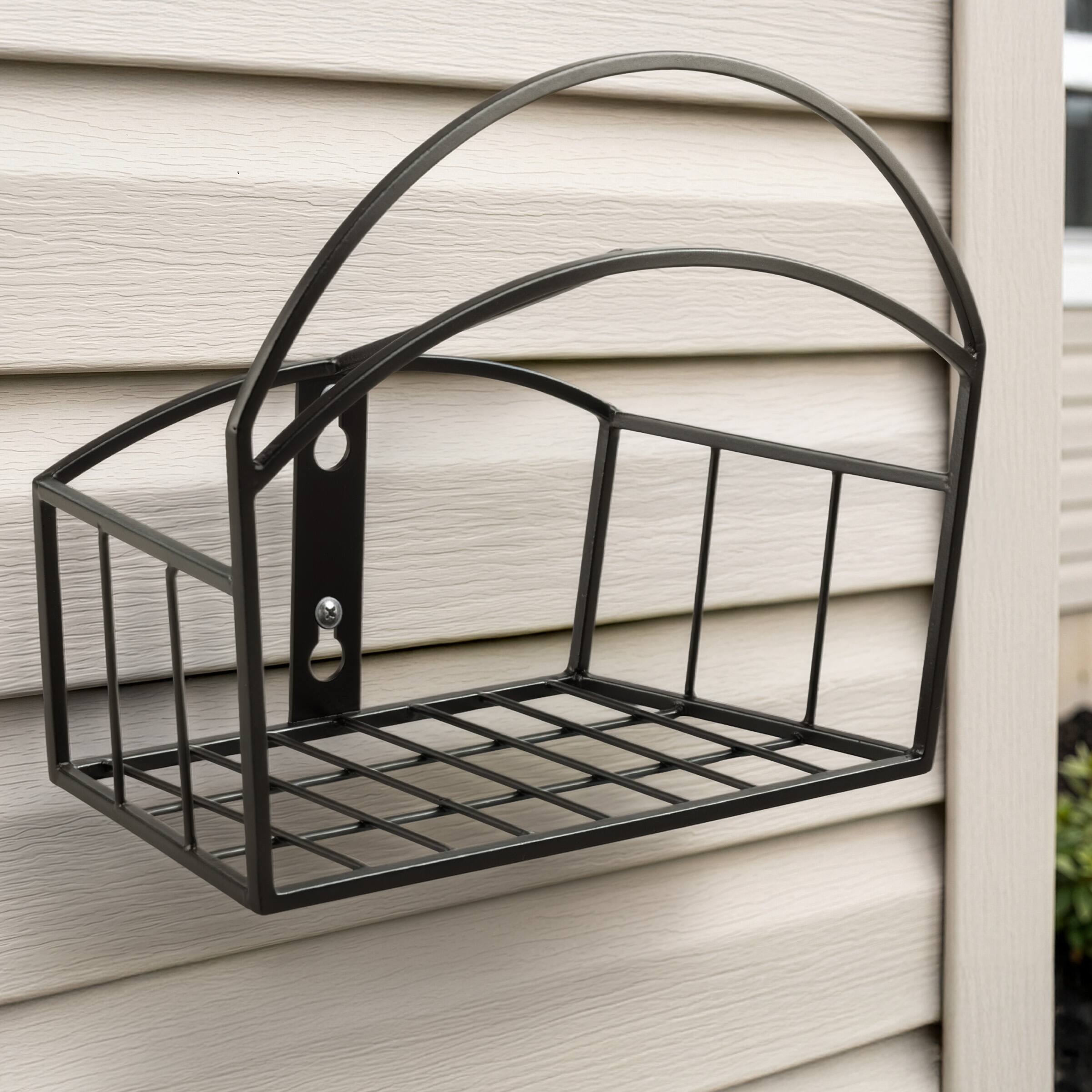 Alt View 7. Pure Garden - Garden Hose Holder Wall Mount with Storage Basket - Rust-Resistant Steel Water Hose Hook for 100ft of 5/8” Hosing.